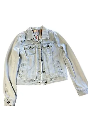 I Love H81 Acid Wash Denim Jacket M Stripe Blanket Lining Retro Vintage Y2K • $22