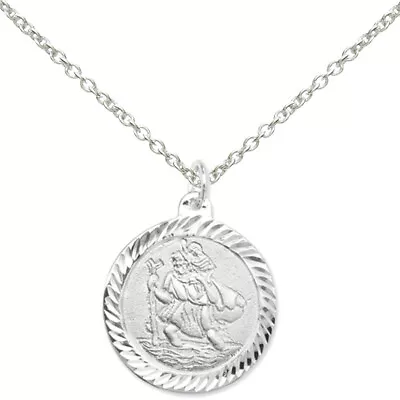 New Men's 25mm Silver St Christopher Pendant And Chain Jewellery • £32