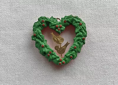 1989 Lovebirds ~ Holly Heart Wreath Brass Birds ~ Hallmark Miniature Ornament • $4.50