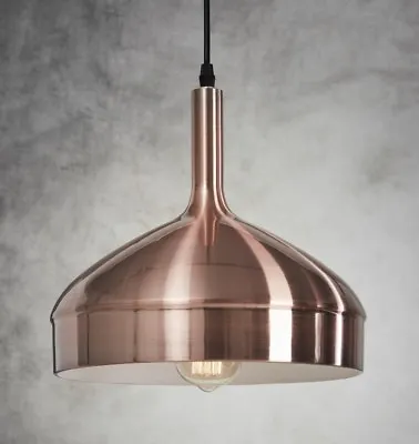 Vintage Retro Brushed Matt Copper Ceiling Pendant Light Loft Cafe Bar Kitchen • £37.95