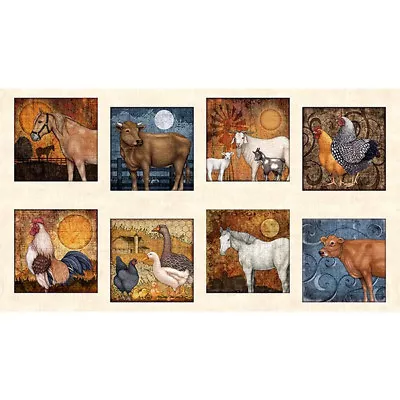 Farm Cow Horse Rooster Sheep Horse Animals Cotton Fabric QT Bountiful 24  Panel • $8.43