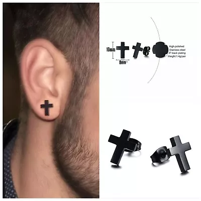 Pair Of Cross Ear Studs Earrings Made Of Stainless Steel Men Women *UK* • £3.59