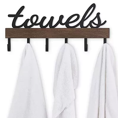 Towel Rack With 6 Hooks Towel Holder Wall Mount Bathroom Organizer Rustic Fa... • $26.71