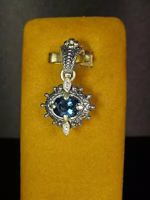 BARBARA BIXBY BLUE TOPAZ DIAMOND GEMSTONE Enhancer Pendant SS18K Flower Designer • $324.99