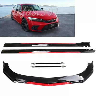 For Honda Civic Accord Front Bumper Lip Splitter + 2m Side Skirts Gloss Red • £88.95