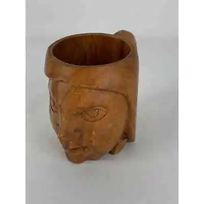 Hala Kahiki Vintage Monkey Pod Hand Carved Wood Woman Mug Coffee Cup Hawaiian • $14.40