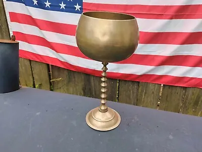 Vintage Brass Stemmed Goblet Type Planter 9 1/2  Tall • $18.90