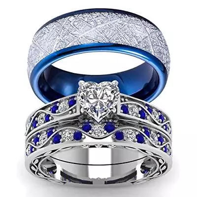 His Hers Wedding Ring Sets Couples Matching Rings Women's 10k White Gold Fill... • $34.56