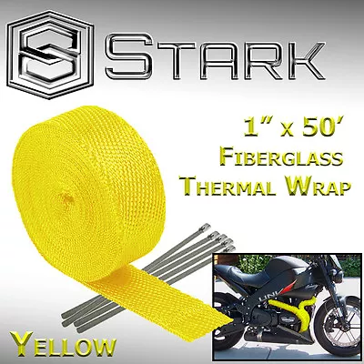 1  X 50' Ft Motorcycle Header Exhaust Heat Wrap Fiberglass Manifold - Yellow (C) • $20.99