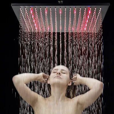 $43.98 • Buy 8 10 12 16  LED Shower Head Rainfall Square Top Sprayer For Shower Faucet