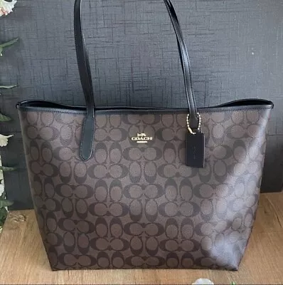 Coach City Tote In Signature Canvas - Black/ Brown (5696) • $130