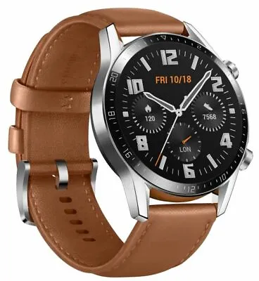 Huawei Watch GT 2 Classic Edition 46mm Stainless Steel Case Brown Leather Strap • $298.86