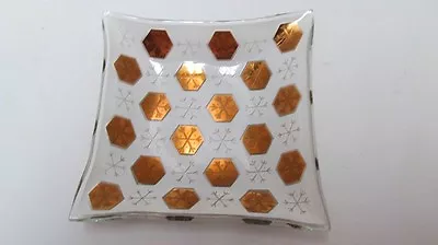 Vintage Mid Century Modern White & Gold 6  Square Bent Glass Plate • $16.95