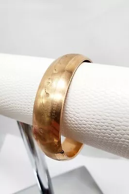 Antique Victorian Edwardian Hinged Etched Bangle GoldFilled Bracelet 6.75  22.4g • $95