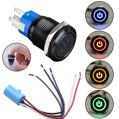 19mm 12V LED Power Symbol ON-OFF Car Push Button Switch Latch Metal Toggle SPDT • $7.95