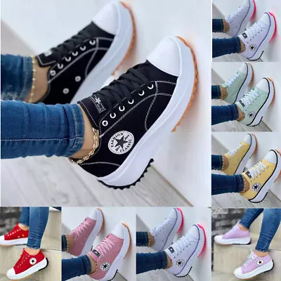 Womens Canvas Shoes Fashion Sneakers Platform Chunky Pumps Trainers Casual Shoes • £14.73