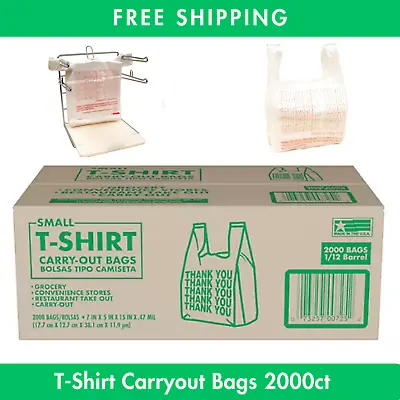 Small T-Shirt Carry-Out Bags Thank You Shopping Bags 7  X 5  X 15  (2000 Ct.) • $33.90