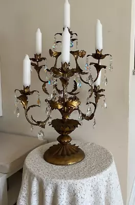 Extra LARGE Vintage Italian Tole Candelabra With Crystals Made In Italy • $299