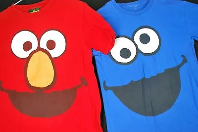 LOT 2 Vintage Y2K Sesame Street Elmo Cookie Monster Big Face T Shirt S • $19.99