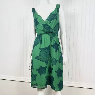 Moulinette Soeurs 100% Silk Dress Anthropologie Women's Size 14 Green Turtle  • $30