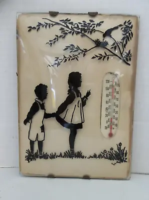 Vintage 5  X 7  Silhouette Convex Framed Picture Of A Boy And Girl Under A Tree • $14.95