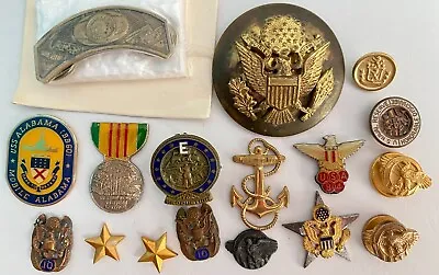 Lot Of 17 Military Lapel Hat Pins Buttons Badges Army Navy Vietnam Naval USA • $25