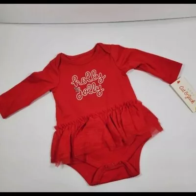 Baby Girl Size 3-6 Months Cat & Jack Holly Jolly Tutu Long Sleeve Bodysuit • $10.99