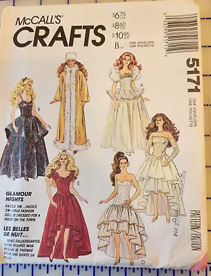 Vintage 1991 McCall's #5171 For 1 1/2  Fashion Dolls Gowns Coat Pattern UNCUT FF • $5