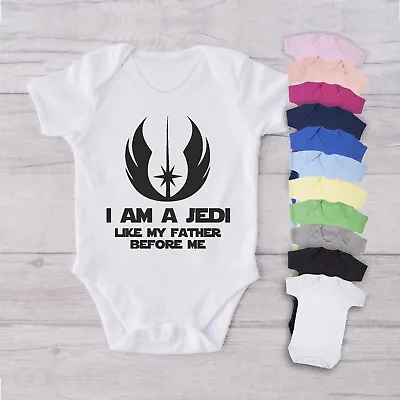 I AM A JEDI LIKE MY FATHER  Baby Bodysuit Babygrow Vest Geeky Funny Gift Dad Mum • £7.99