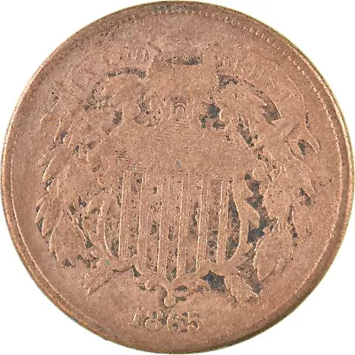 TWO CENT - 1865 US TWO 2 Cent Piece - First Coin With In God We Trust Motto *868 • $5.50