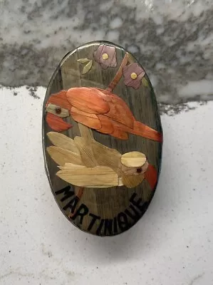 Bamboo Martinique Wooden Souvenir Trinket Box Red Felt Lined Small Parrots Birds • $8.63