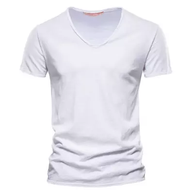 $13.98 • Buy Mens V Neck T Shirt Short Sleeve Slim Fit Casual Plain Tee Top Soft Cotton