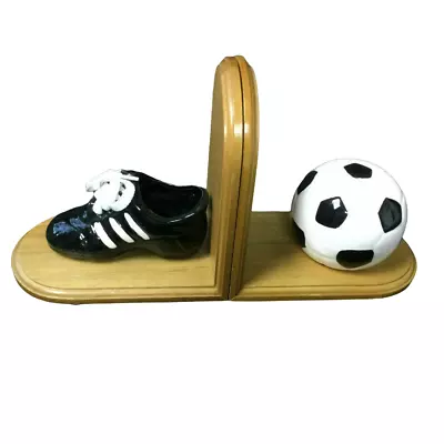 Vintage Nursery Wood Bookends Sporty Theme Soccer Child Decor Football & Cleats • $47.99