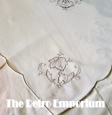 Vintage Cotton Table Cloth Card Table White Cotton Embroidered Tablecloth • $5.87