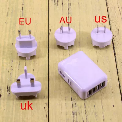 4Port USB Home Travel Wall Charger US/UK/EU/AU Plugs AC 2.1A Power Adapter White • $25.51