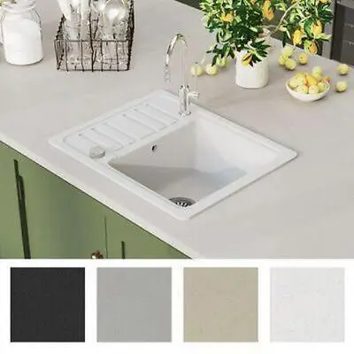 £179.95 • Buy White Kitchen Sink Reversible Granite Single Basin Home Basket Strainer Tap Hole