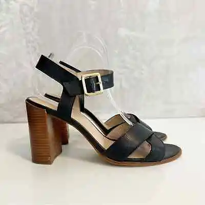 Minelli Benilda Black Block Heel Sandals Ankle Strap Size 39 US 8.5 Shoes • $20.99