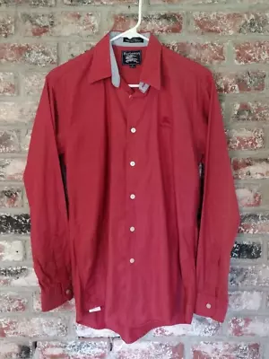 Vtg Men's Burberrys Long Sleeve Embroidered Logo Red Button Up Shirt S Made USA • $40