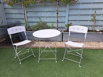 John Lewis Patio Bistro Set Table Chairs Folding Cream Metal York • £35