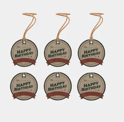 Happy Birthday Gift Present  Tag Label Vintage Retro Set Of 6 East Of India • £2.49