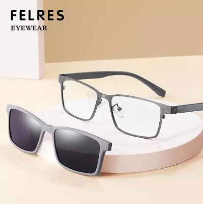 Metal Frame Optical Glasses For Men Magnetic Clip-on Polarized Sunglasses New • $14.79