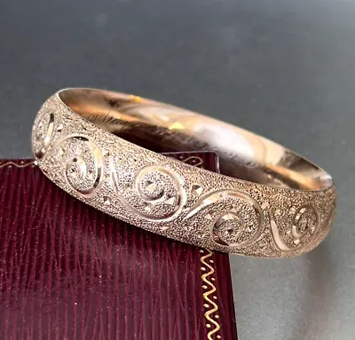 Vtg VICTORIAN Rose Gold Filled Ornate Nubby Texture BANGLE BRACELET AAC Co 35.5g • $129