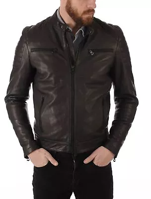 New Leather Jacket Mens Biker Motorcycle Real Leather Coat Slim Fit #550 • $118