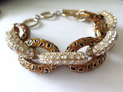 J.crew Leopard Enamel Print  Rhinestone  Link  Gold  Tone Bracelet  Up To 9.5'' • $18