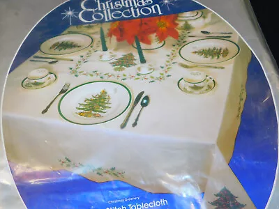 Vtg PARAGON Stamped Cross Stitch TABLECLOTH KIT Christmas Greenery 59x90 #6443 • $18.95