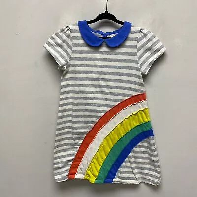 Mini Boden Girls Gray Striped Rainbow Soft Peter Pan Collar T-Shirt Dress 5-6Y • $12.71