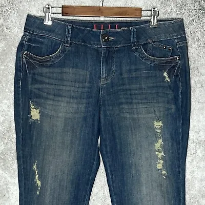 ELLE Womens Distressed Skinny Boyfriend Jeans Size 12 Stretch Dark Wash • $15.63