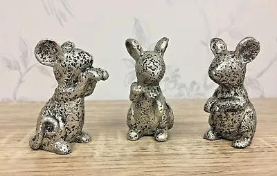 £10.79 • Buy Set Of 3 Rustic Silver Mice ~ Small Mouse Ornaments Home Decoration 