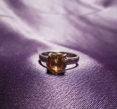 Vintage Yellow Gemstone Citrine Sterling Silver Ring Size 6.25 • $30