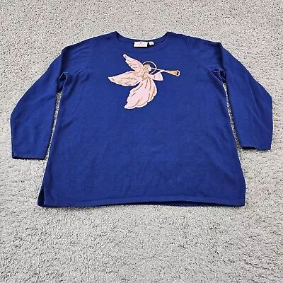 Quacker Factory Sweater Womens Large L Blue Royal Knit Angel Trumpet Christmas • $17.49